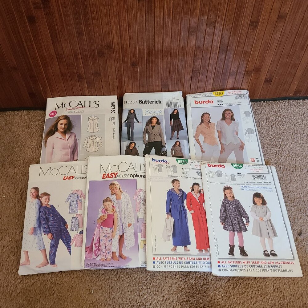 7 Women/Kid's Patterns - McCall's, Butterick, Burda - Uncut